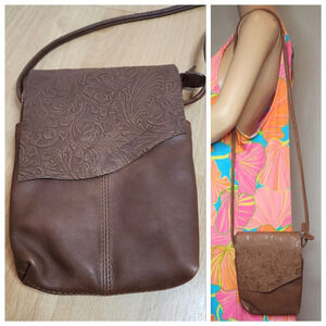 ili Leather Brown Embossed Mini Sac Crossbody Handbag